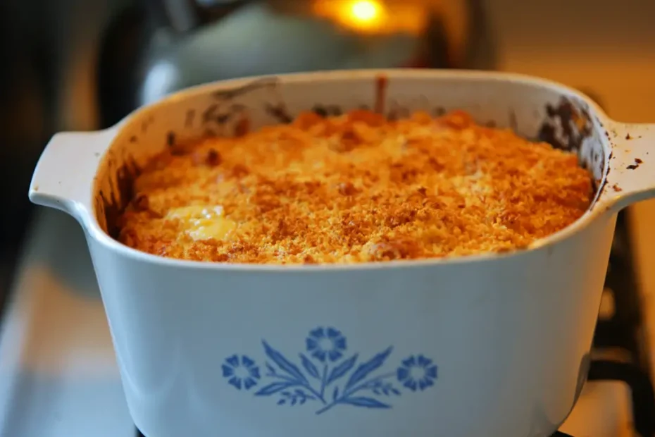 Lighter green bean casserole with mushrooms and crispy Parmesan panko topping
