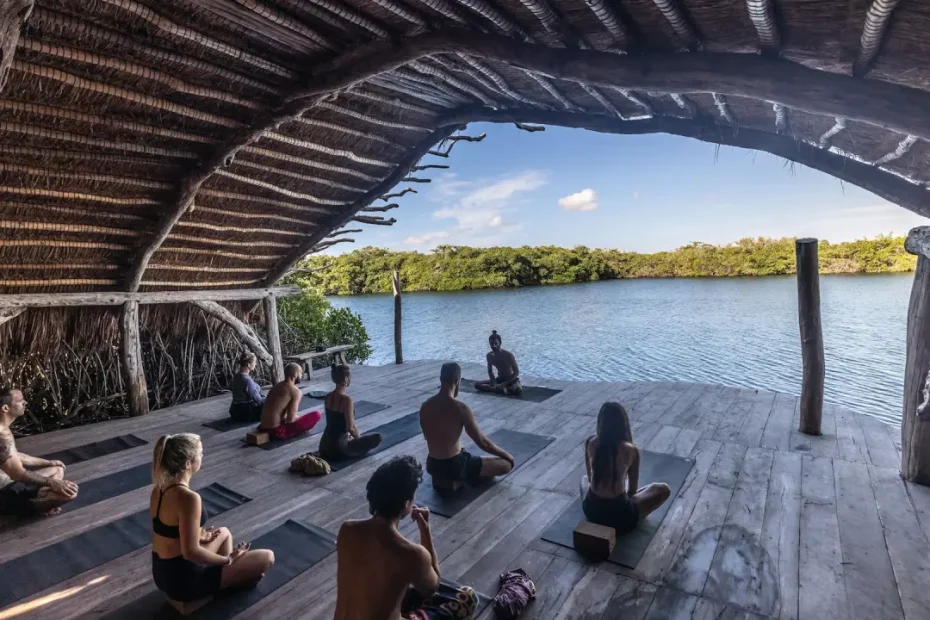 Meditation - People meditating overlooking a lake
